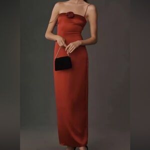 Reformation NWT Red Frankie Rosette Silk Dress